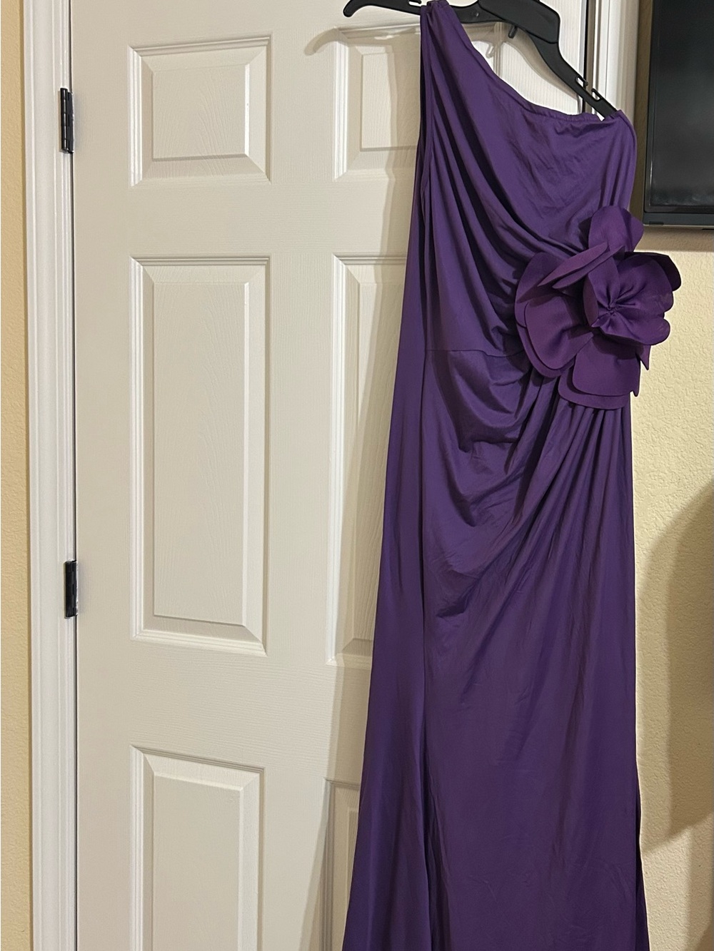 SHEIN Purple One-Shoulder Evening Gown with Floral Accent
